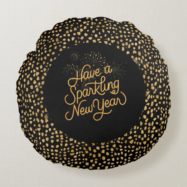Happy New Year Celebrate,Gold Pixels Pattern Rond Kussen (Voorkant)