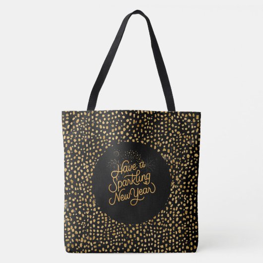 Happy New Year Celebrate,Gold Pixels Pattern Tote Bag (Voorkant)
