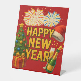 Happy New Year Celebration Sticker  Reclamebord Met Voetstuk