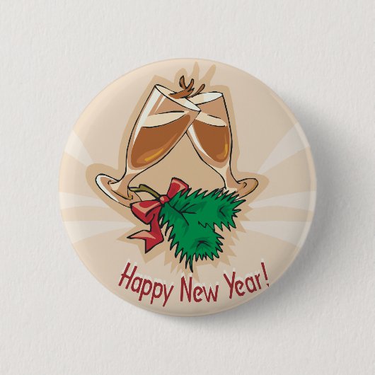 Happy New Year Champagne Clink Ronde Button 5,7 Cm (Voorkant)