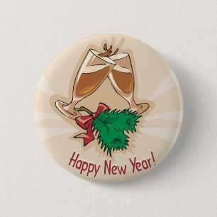 Happy New Year Champagne Clink Ronde Button 5,7 Cm