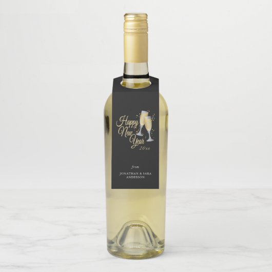 Happy New Year Champagne & Confetti, gepersonalise Flessenhanger (Op fles)