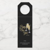 Happy New Year Champagne & Confetti, gepersonalise Flessenhanger (Voorkant)