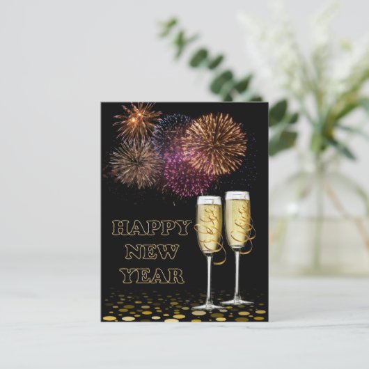 Happy New Year - Champagne Feestdagenkaart (Staand voorkant)
