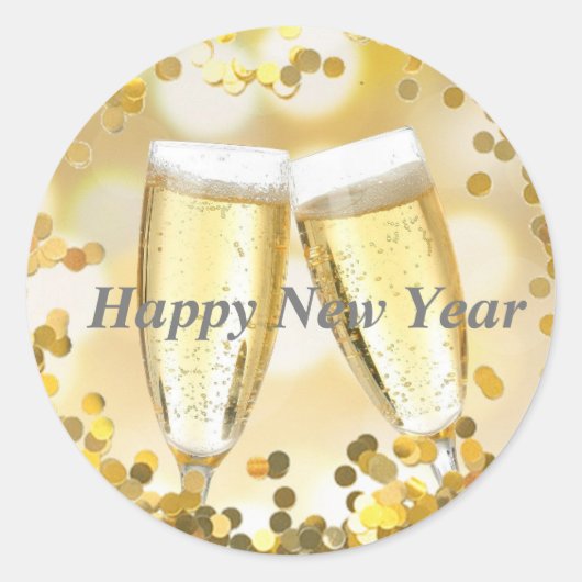 Happy New Year Champagne Glasses Ronde Sticker (Voorkant)