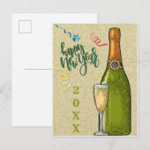 Happy New Year Champagne Gold Glitter Briefkaart (Voorkant / Achterkant)