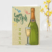 Happy New Year Champagne Gold Glitter Kaart (Gele Bloem)