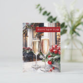 Happy New Year Champagne & Red Berries Holiday Briefkaart (Staand voorkant)