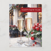 Happy New Year Champagne & Red Berries Holiday Briefkaart (Voorkant)