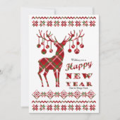 Happy New Year Checkered Reindeer Holiday Card Feestdagenkaart (Voorkant)