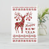Happy New Year Checkered Reindeer Holiday Card Feestdagenkaart (Staand voorkant)
