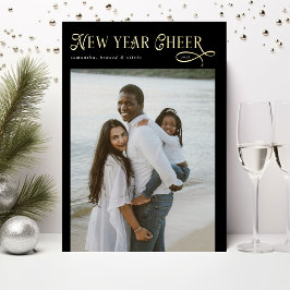 Happy New Year Cheer Modern Family 4 Photo Collage Folie Feestdagenkaart