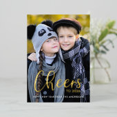 Happy New Year Cheers Foto Folie Feestdagenkaart (Staand Voorkant)