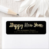 Happy New Year Chic Black en Gold Script Etiket (Insitu)