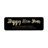 Happy New Year Chic Black en Gold Script Etiket (Voorkant)