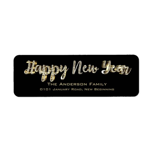 Happy New Year Chic Black en Gold Script Etiket (Voorkant)