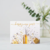 Happy New Year Chic Gold Champagne Streamers Briefkaart (Staand voorkant)