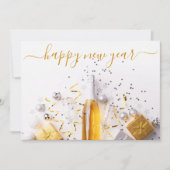 Happy New Year Chic Gold Champagne Streamers Feestdagenkaart (Voorkant)