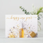 Happy New Year Chic Gold Champagne Streamers Feestdagenkaart (Staand voorkant)