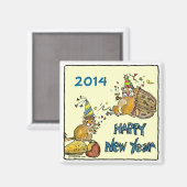 Happy New Year Chipmunks Cartoon Magnet (Voorkant / Achterkant)