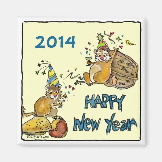 Happy New Year Chipmunks Cartoon Magnet (Voorkant)