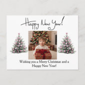 Happy New Year Christmas Photo Pink Tree Feestdagenkaart (Voorkant)