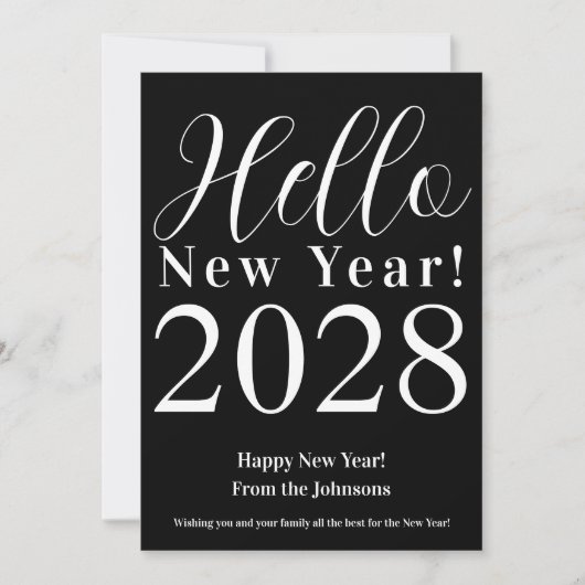 Happy New Year Classic Zwart en Wit Feestdagenkaart (Voorkant)