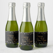 Happy New Year Classy Zwart Goud Wit Confetti Sparkling Wijnetiket (Flessen)