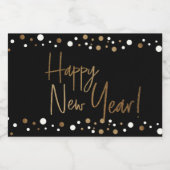 Happy New Year Classy Zwart Goud Wit Confetti Sparkling Wijnetiket (Enkel label)