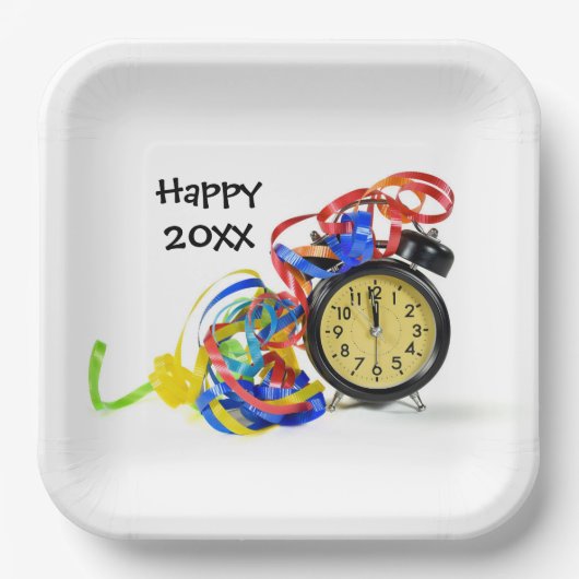 Happy New Year Clock Party Papieren Bordje (Voorkant)