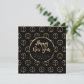 Happy New Year Clover Elegant Black en Gold Chic Feestdagenkaart (Staand voorkant)