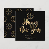 Happy New Year Clover Elegant Black en Gold Chic Feestdagenkaart (Voorkant / Achterkant)