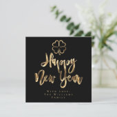Happy New Year Clover Elegant Black en Gold Chic Feestdagenkaart (Staand voorkant)