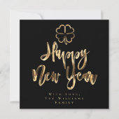Happy New Year Clover Elegant Black en Gold Chic Feestdagenkaart (Voorkant)