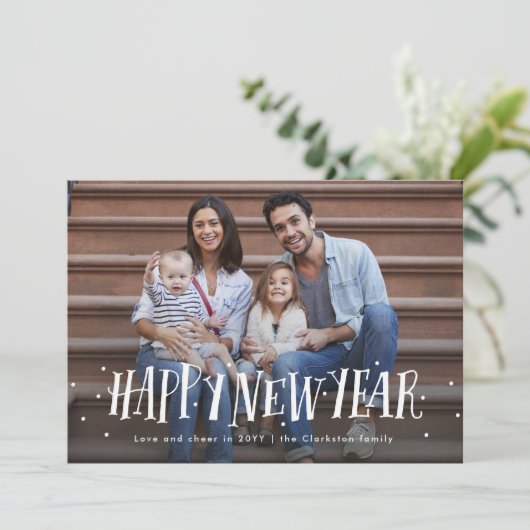 Happy new year confetti foto feestdagenkaart (Staand voorkant)