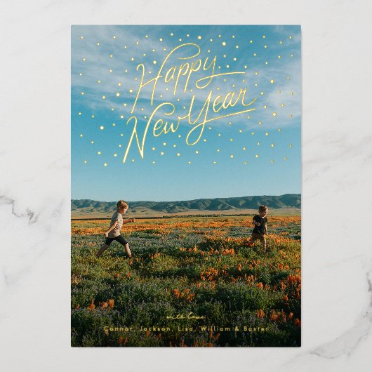 Happy New Year Confetti Photo Folie Feestdagenkaart (Voorkant)