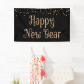 HAPPY NEW YEAR Copper Gold Confetti Zwart Spandoek (Insitu)