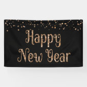 HAPPY NEW YEAR Copper Gold Confetti Zwart Spandoek (Horizontaal)