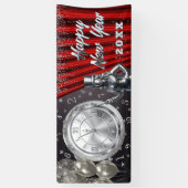 Happy New Year Countdown Silver and Red Spandoek (Verticaal)