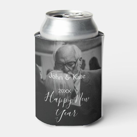 Happy new year couple photo name year black white  blikjeskoeler (Blikje Voorkant)