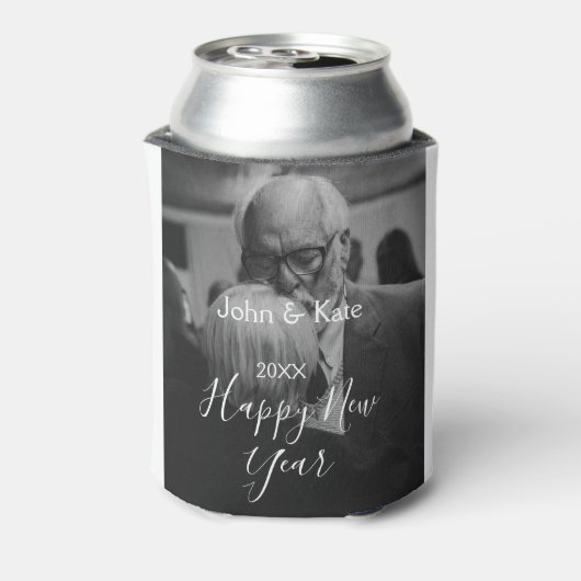 Happy new year couple photo name year black white  blikjeskoeler (Blikje Achterkant)