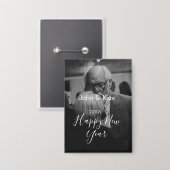 Happy new year couple photo name year black white button (Voorkant / Achterkant)