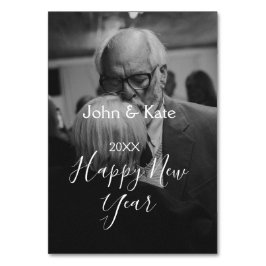 Happy new year couple photo name year black white  kaart