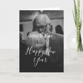 Happy new year couple photo name year black white  kaart