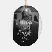 Happy new year couple photo name year black white  keramisch ornament (Rechts)