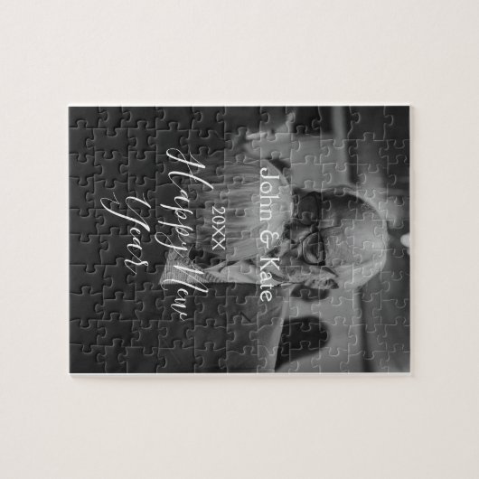 Happy new year couple photo name year black white legpuzzel (Horizontaal)