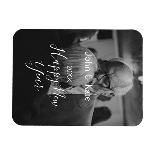Happy new year couple photo name year black white  magneet (Horizontaal)