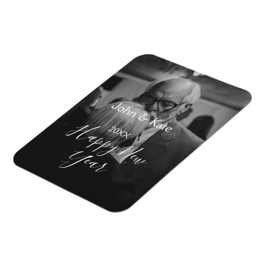 Happy new year couple photo name year black white  magneet (Linkerzijde)