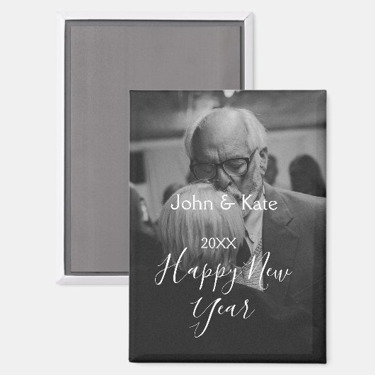 Happy new year couple photo name year black white  magneet (Voorkant / Achterkant)