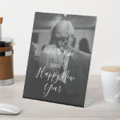 Happy new year couple photo name year black white reclamebord met voetstuk (Insitu)